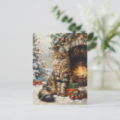 メーンクーンキャットクリスマスヴィンテージ ポストカード (スタンド正面)