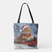 メーンクーンキャット・イン・スレッジ雪のクリスマス トートバッグ (裏面)