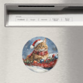 メーンクーンキャット・イン・スレッジ雪のクリスマス マグネット (インサイチュ (食洗機))