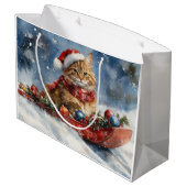 メーンクーンキャット・イン・スレッジ雪のクリスマス ラージペーパーバッグ (裏面アングル)