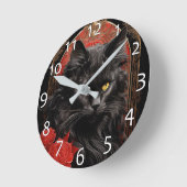 メーンクーンキャット（花あり） ラウンド壁時計 (傾斜)