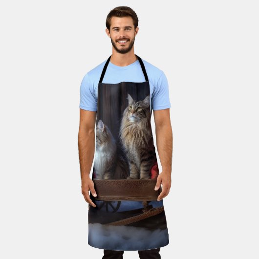 メーンクーンスノースイスレイクリスマスデコール エプロン (着用した状態)