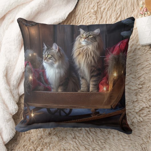 メーンクーンスノースイスレイクリスマスデコール クッション (ブランケット)