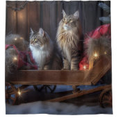 メーンクーンスノースイスレイクリスマスデコール シャワーカーテン (正面)