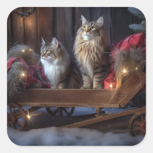 メーンクーンスノースイスレイクリスマスデコール スクエアシール (正面)