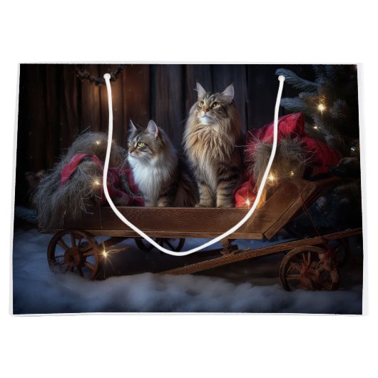 メーンクーンスノースイスレイクリスマスデコール ラージペーパーバッグ (正面)