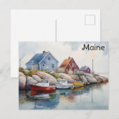 メーンコーストカラフルハウスウォーターカラートラベル ポストカード (正面/裏面)