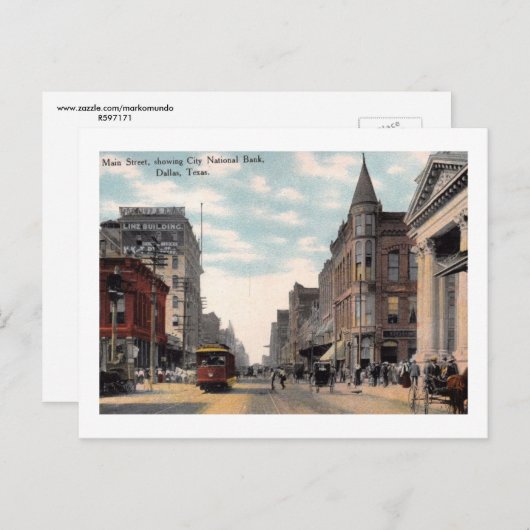 メーンセントダラス、テキサス州ヴィンテージ ポストカード (正面/裏面)