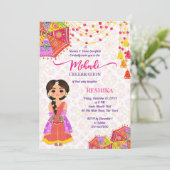 メーンディかわいいインディアンヘナ花嫁の傘ピンク 招待状 (スタンド正面)