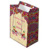 メーンディの好意ギフトかわいいゾウのピンクのマンダラ ミディアムペーパーバッグ (正面アングル)