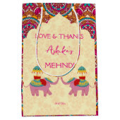 メーンディの好意ギフトかわいいゾウのピンクのマンダラ ミディアムペーパーバッグ (正面)