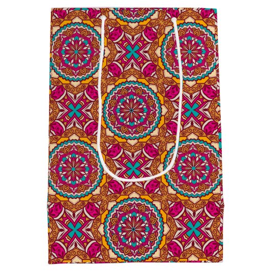 メーンディの好意ギフトかわいいゾウのピンクのマンダラ ミディアムペーパーバッグ (裏面)