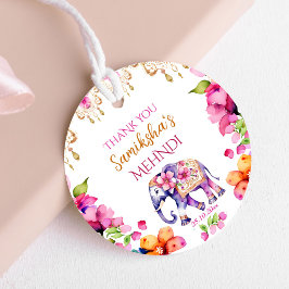メーンディインディアン結婚ズのゾウのピンクの花が好き フェイバータグ