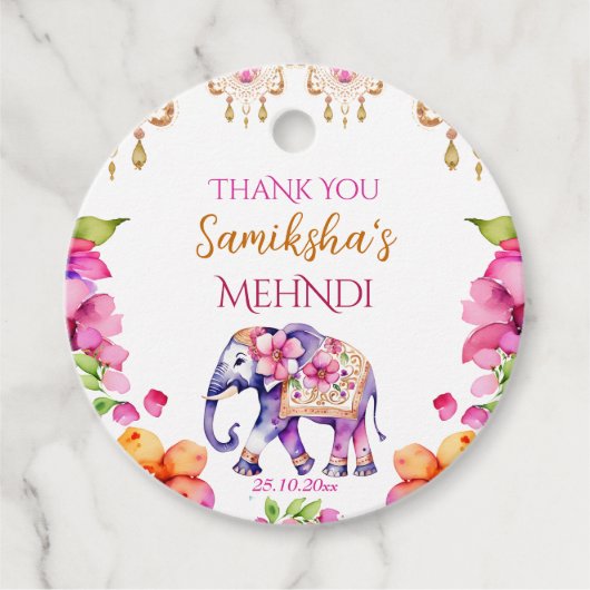 メーンディインディアン結婚ズのゾウのピンクの花が好き フェイバータグ (正面)