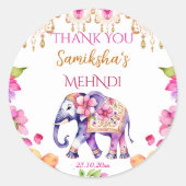 メーンディインディアン結婚ズのゾウのピンクの花が好き ラウンドシール (正面)