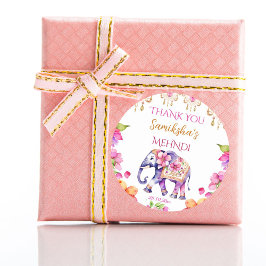 メーンディインディアン結婚ズのゾウのピンクの花が好き ラウンドシール