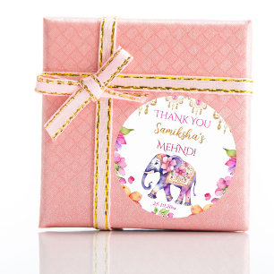 メーンディインディアン結婚ズのゾウのピンクの花が好き ラウンドシール