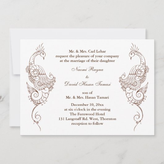 メーンディエレガントピーコック結婚式招待状 招待状 (正面)