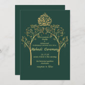 メーンディエレガントフローラエメラルド結婚グリーン 招待状 (正面/裏面)
