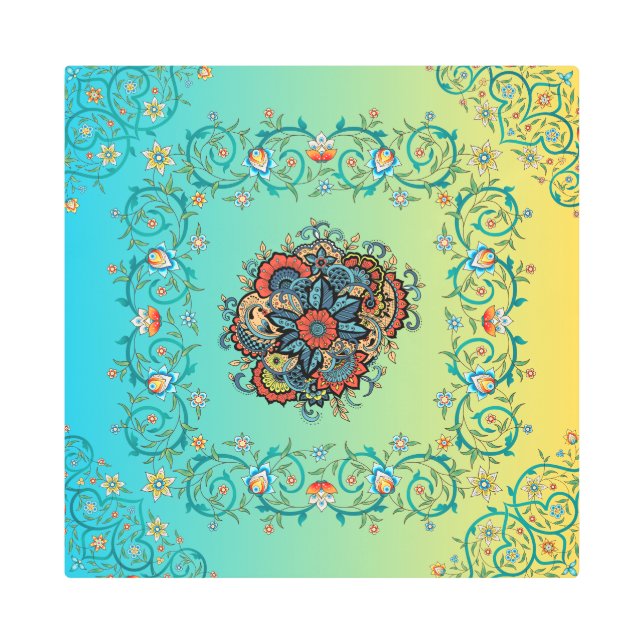 メーンディグリーンフローラアート、無限の輝き メタルプリント (正面)