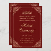 メーンディレッド金ゴールドイスラム結婚教徒 招待状 (正面/裏面)