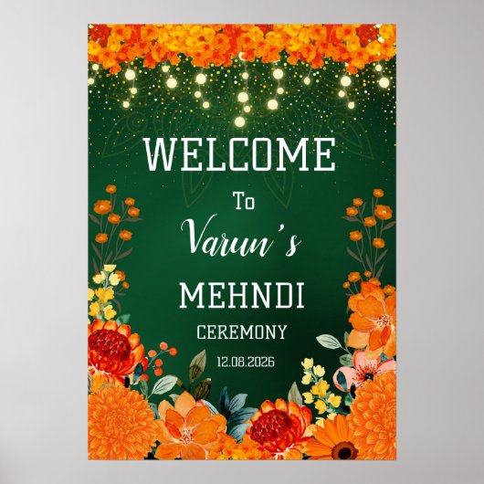 メーンディ歓迎結婚サイン，インディアンのサイン， mendhi ポスター (正面)