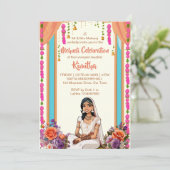 メーンディ結婚インディアンの可愛いピンクの花嫁 招待状 (スタンド正面)