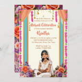 メーンディ結婚インディアンの可愛いピンクの花嫁 招待状 (正面/裏面)