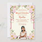 メーンディ結婚インディアンの可愛いピンクの花嫁 招待状 (正面)