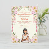 メーンディ結婚インディアンの可愛いピンクの花嫁 招待状 (スタンド正面)