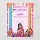 メーンディ結婚インディアンの花嫁のピンクの招待 (正面)