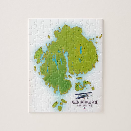 メーン国立公園アカディアの地図トラベルマップ。 ジグソーパズル (縦)