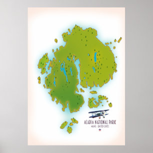 メーン国立公園アカディアの地図トラベルマップ。 ポスター