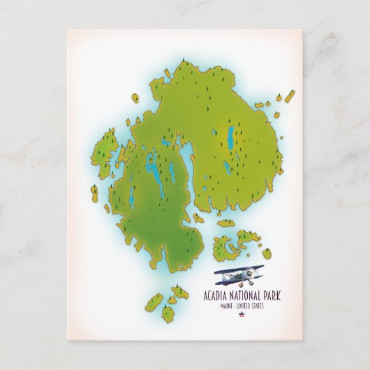 メーン国立公園アカディアの地図トラベルマップ。 ポストカード (正面)