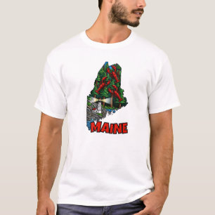 メーン州の輪郭タトゥー風デザイン Tシャツ