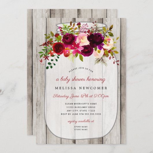メー素朴スン・ジャー・ウッド・フローラ・ベビー・シャワー  招待状 (正面/裏面)