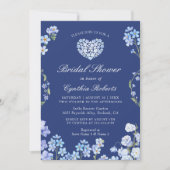 メ忘れノツハートブルーフローラブライダルシャワー 招待状 (正面)