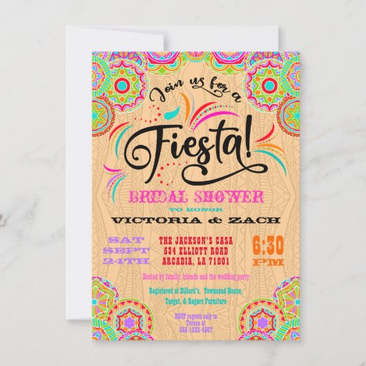 メ素朴キシコカラフルフィエスタブライダルシャワー 招待状 (正面)