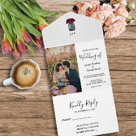 メ素朴ンのモノグラムのジャー結婚写真 オールインワン招待状