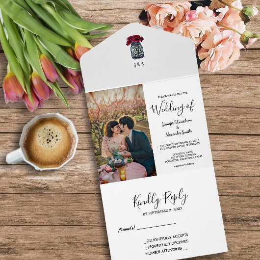 メ素朴ンのモノグラムのジャー結婚写真 オールインワン招待状