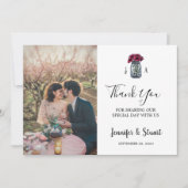 メ素朴ンのモノグラムのジャー結婚写真 サンキューカード (正面)