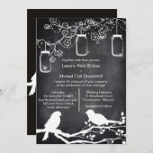 メ素朴ーソン・ジャー・チャルクボード・ラブバード 招待状 (正面/裏面)