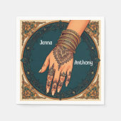 メ華美ンディ飾ヘンナハンドデザイン スタンダードカクテルナプキン (正面)