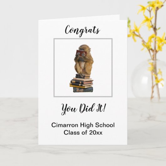 モおもしろいンキーが研究科おめでとうを見つけた カード (黄色い花)