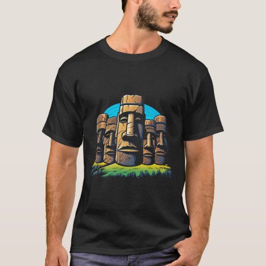 モアイヘッズイースターアイランドイースターデーかわいい Tシャツ (正面)