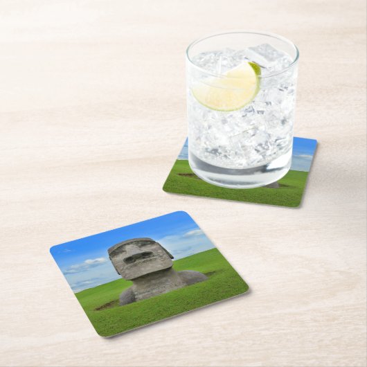 モアイ像イースター島旅行観光記念碑 スクエアペーパーコースター (インサイチュ)
