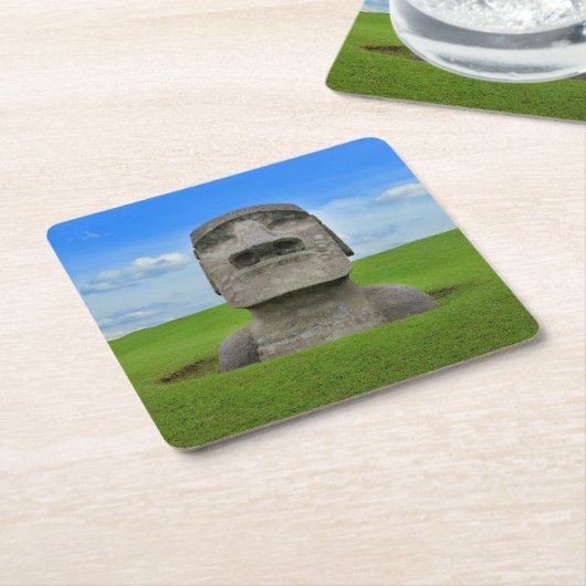 モアイ像イースター島旅行観光記念碑 スクエアペーパーコースター (アングル)