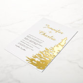 モアツリーミニマルモダンリストホワイト結婚金ゴールド 箔招待状 (回転した状態)