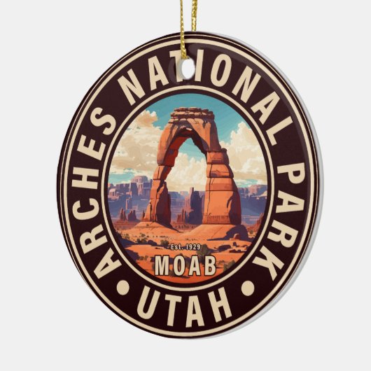 モアブユタヴィンテージサンセットアーチズアドベンチャーアウトドア セラミックオーナメント (左)