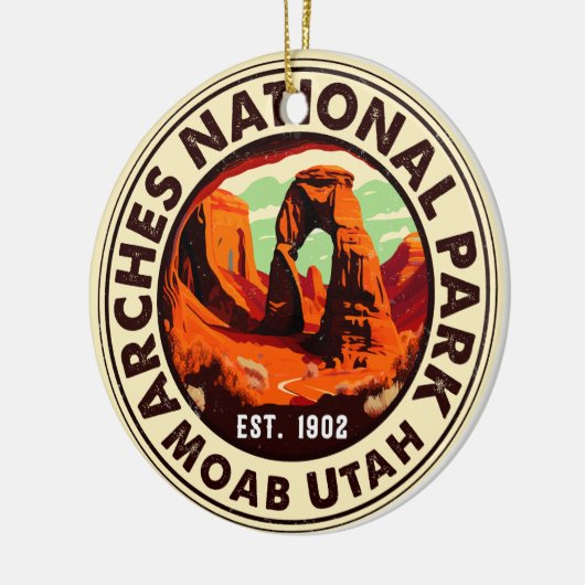 モアブユタヴィンテージサンセットアーチズアドベンチャーアウトドア セラミックオーナメント (左)